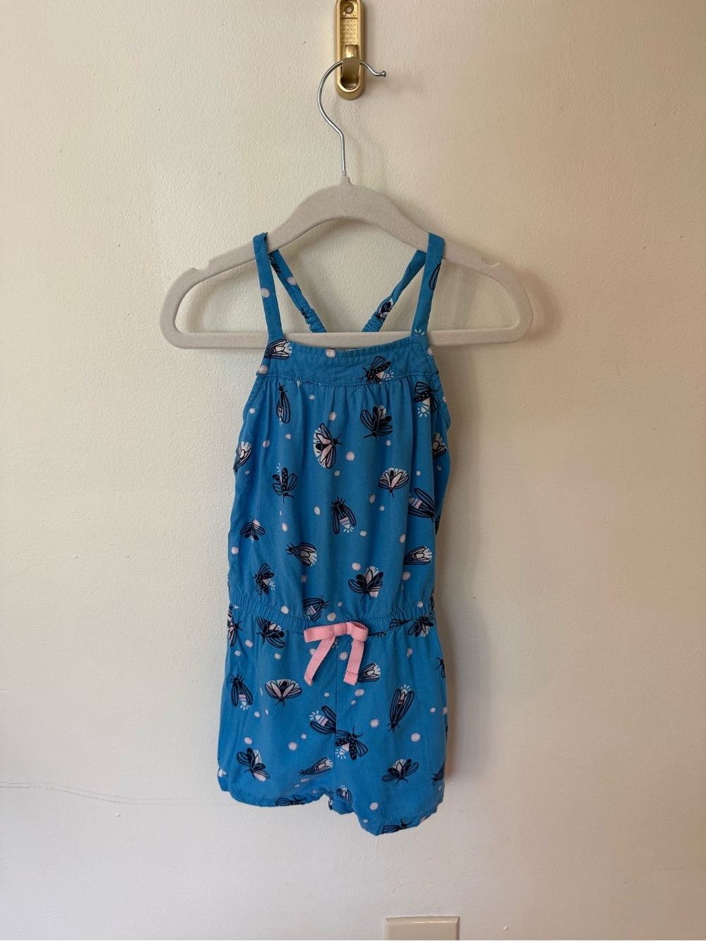Cat & Jack Blue Floral Romper with Pink Waist Tie